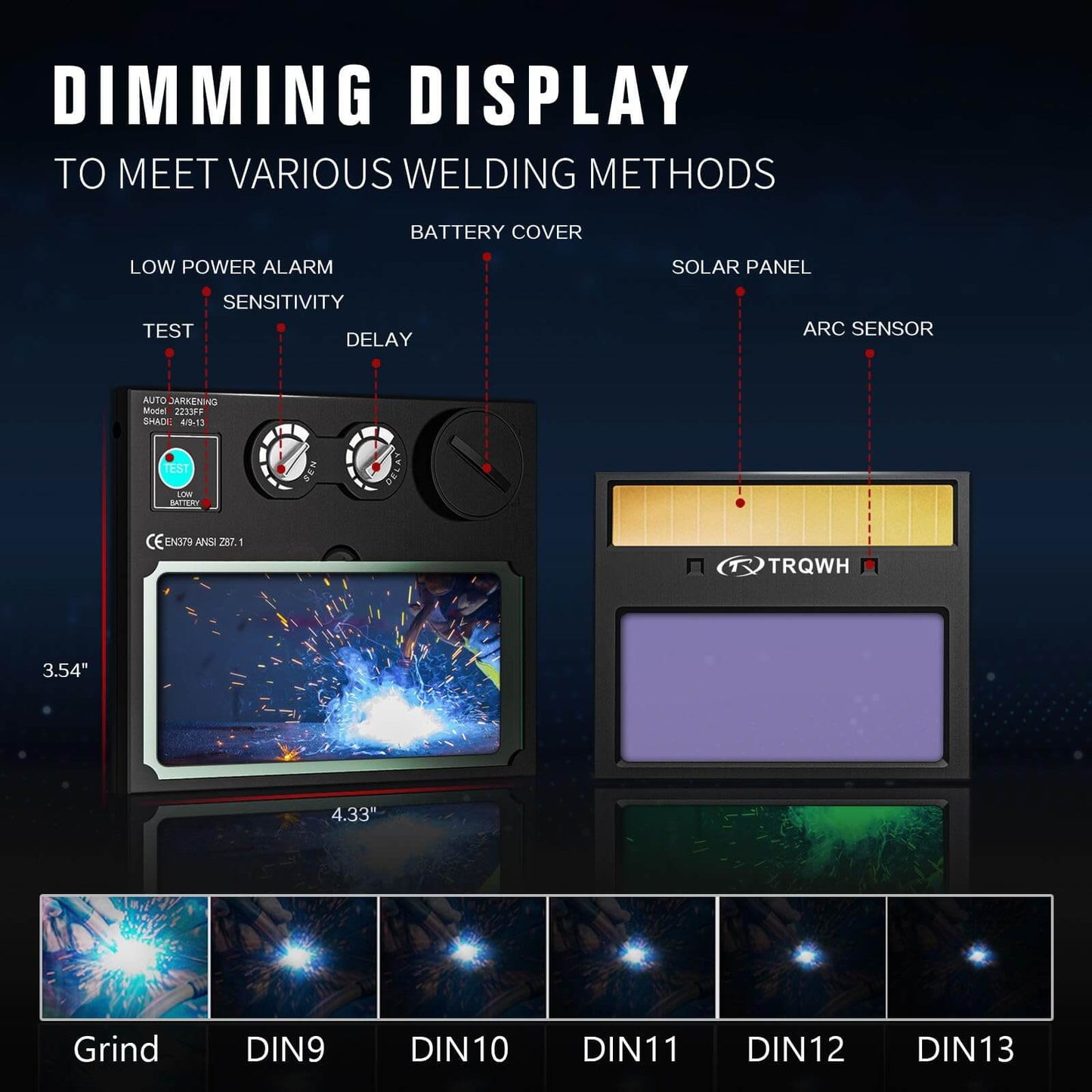 True Color Auto Darkening Welding Helmet with Light (Black)