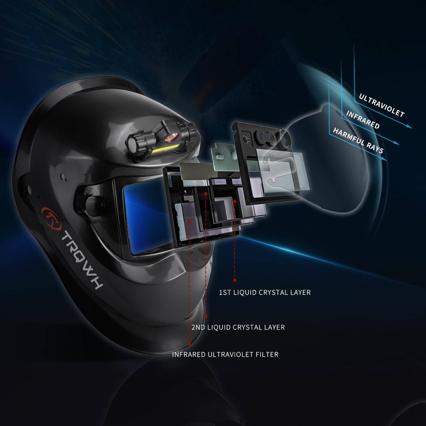 True Color Auto Darkening Welding Helmet with Light (Black)