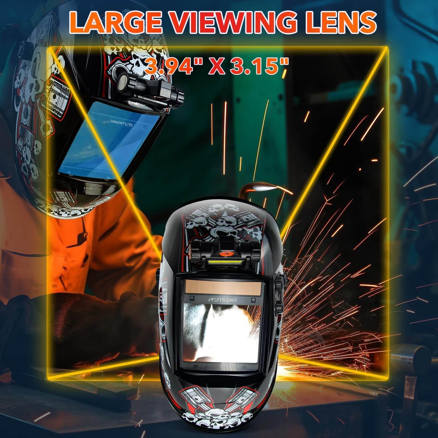 3.94" x 3.15" Large View Auto Darkening Welding Helmet