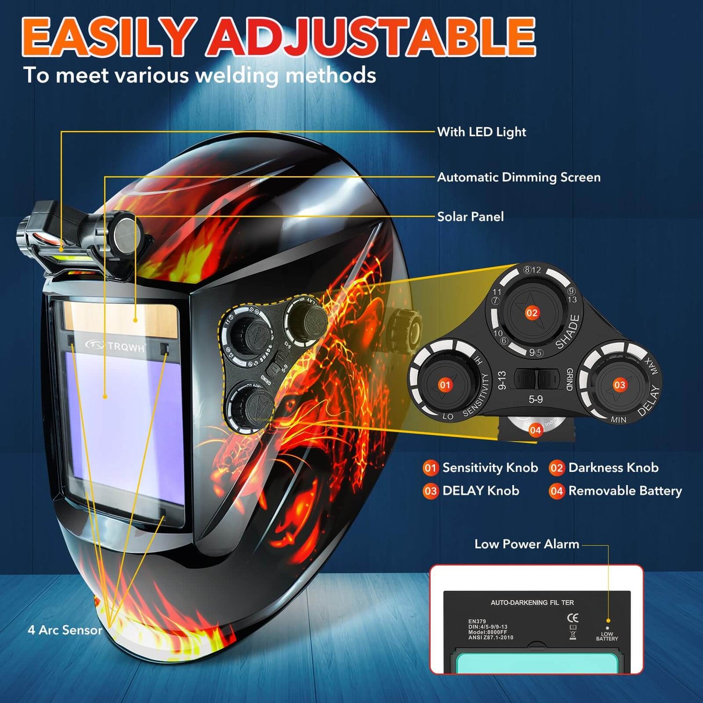 Large View Auto Dark Welding Helmet for MIG TIG ARC