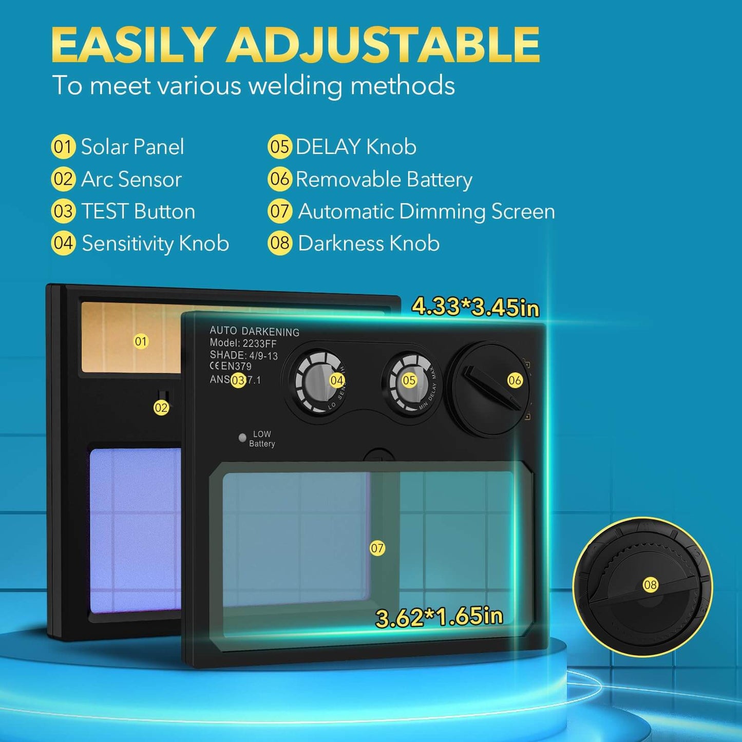 Welding Helmet with Light True Color Auto Darkening