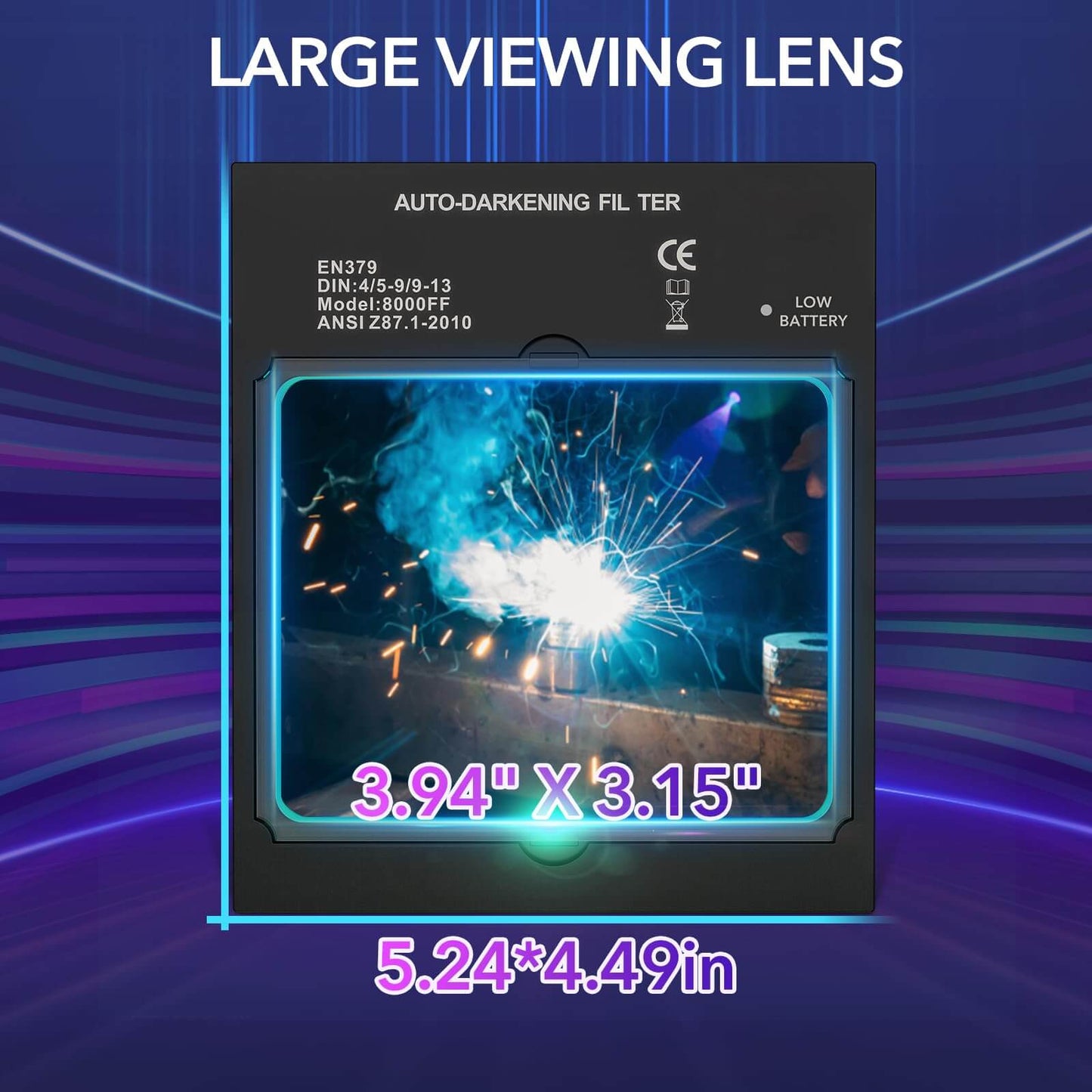 Welding Helmet Auto Darkening - Large Viewing (Black)