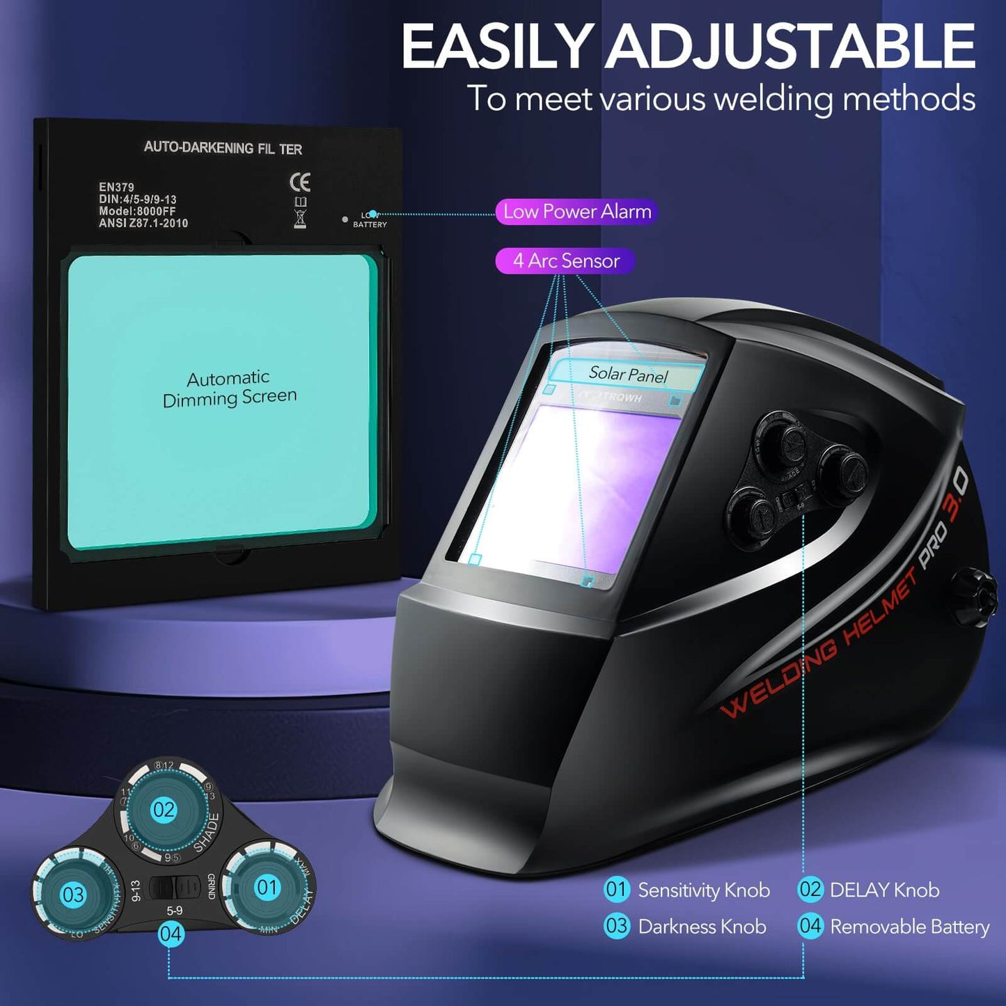 Welding Helmet Auto Darkening - Large Viewing (Black)