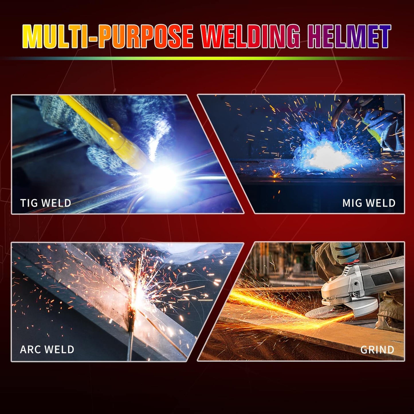 Auto Darkening Welding Hood Welding Helmet (Red)