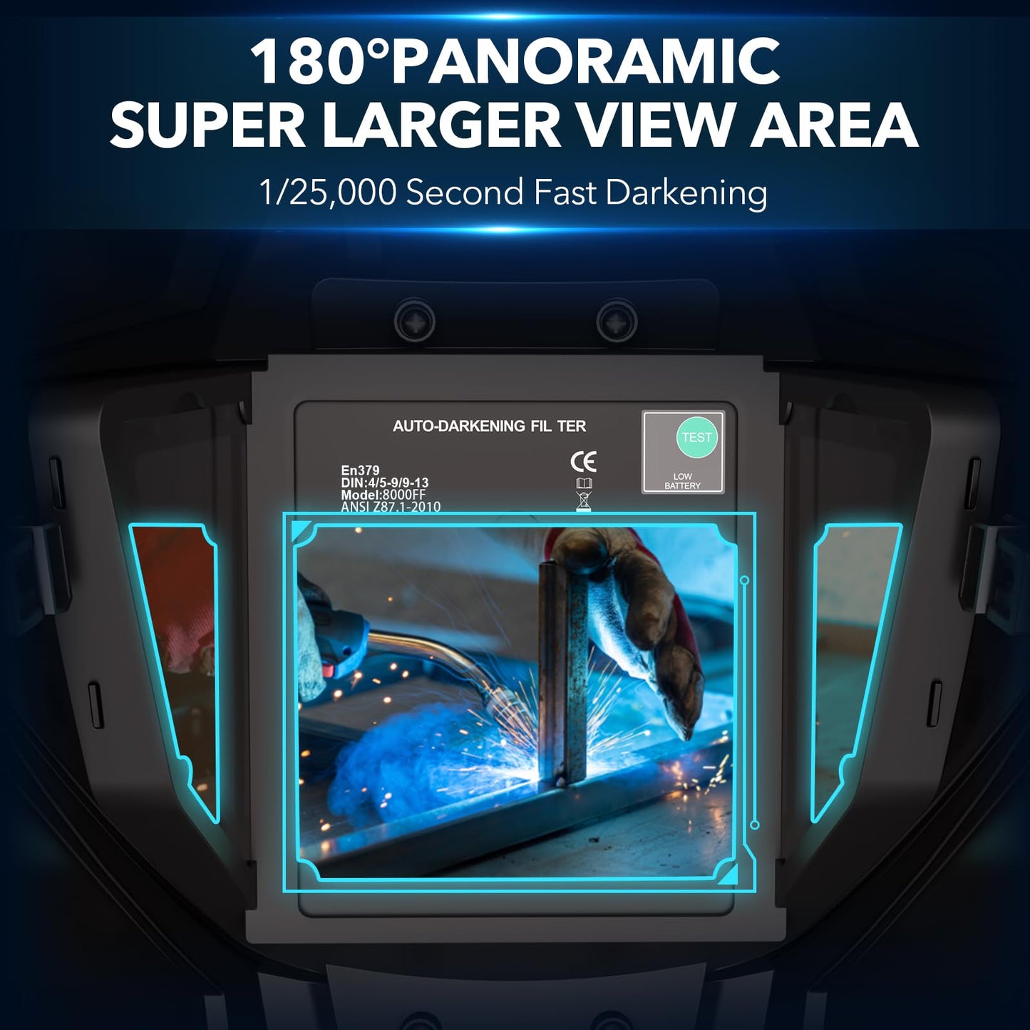 Auto Darkening Welding Helmet with Panoramic View (Black)