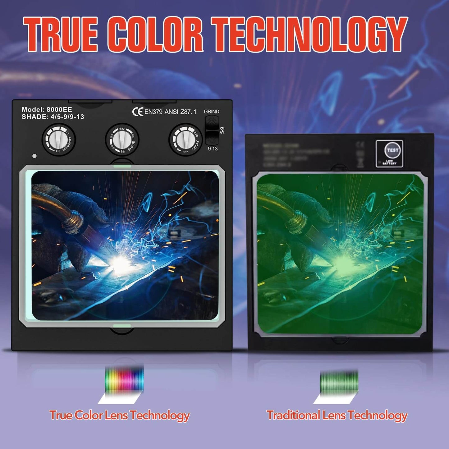 3.94" x 3.15" Larger View Auto Darkening Welding Helmets