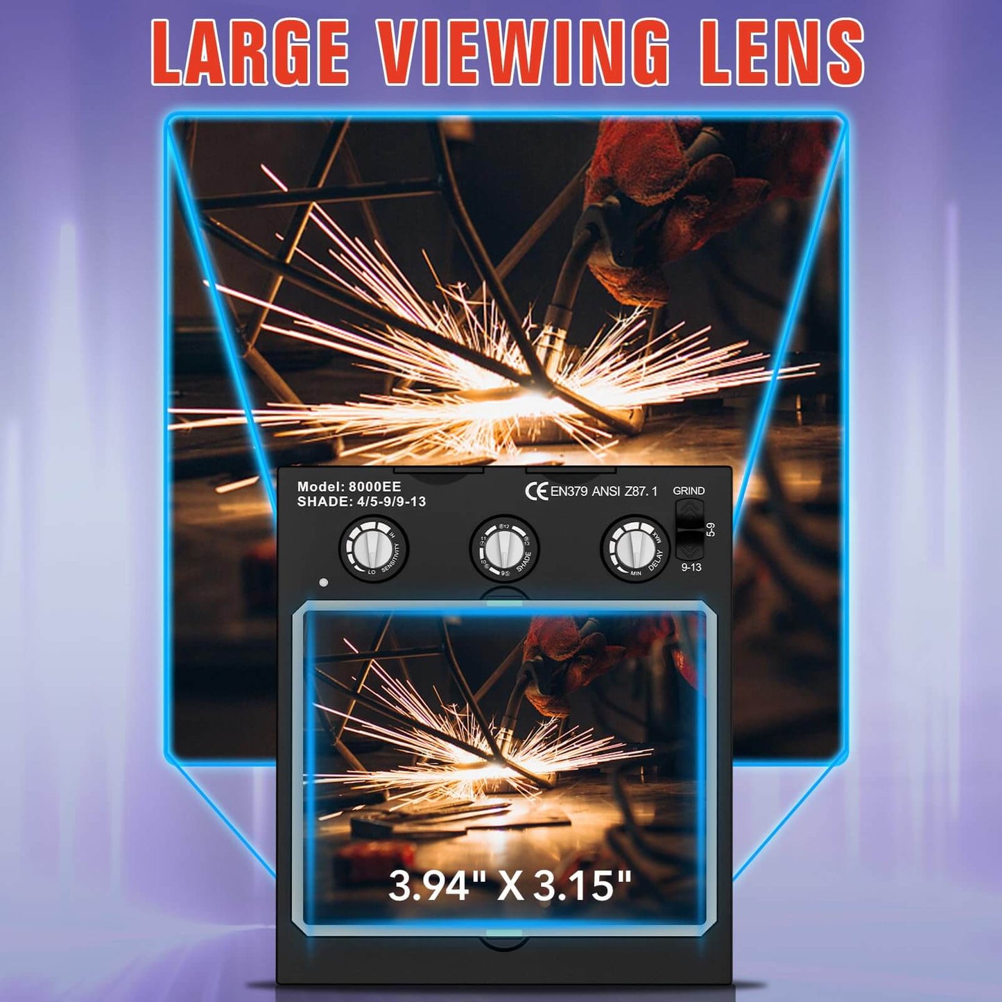 3.94" x 3.15" Larger View Auto Darkening Welding Helmets