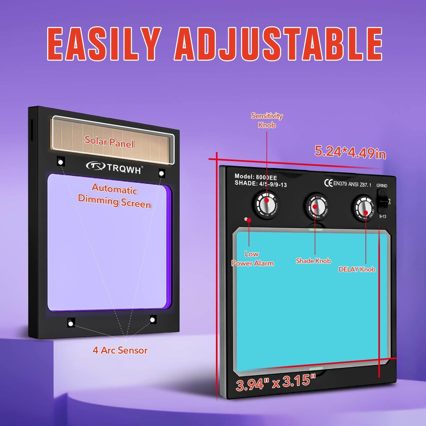 3.94" x 3.15" Larger View Auto Darkening Welding Helmets