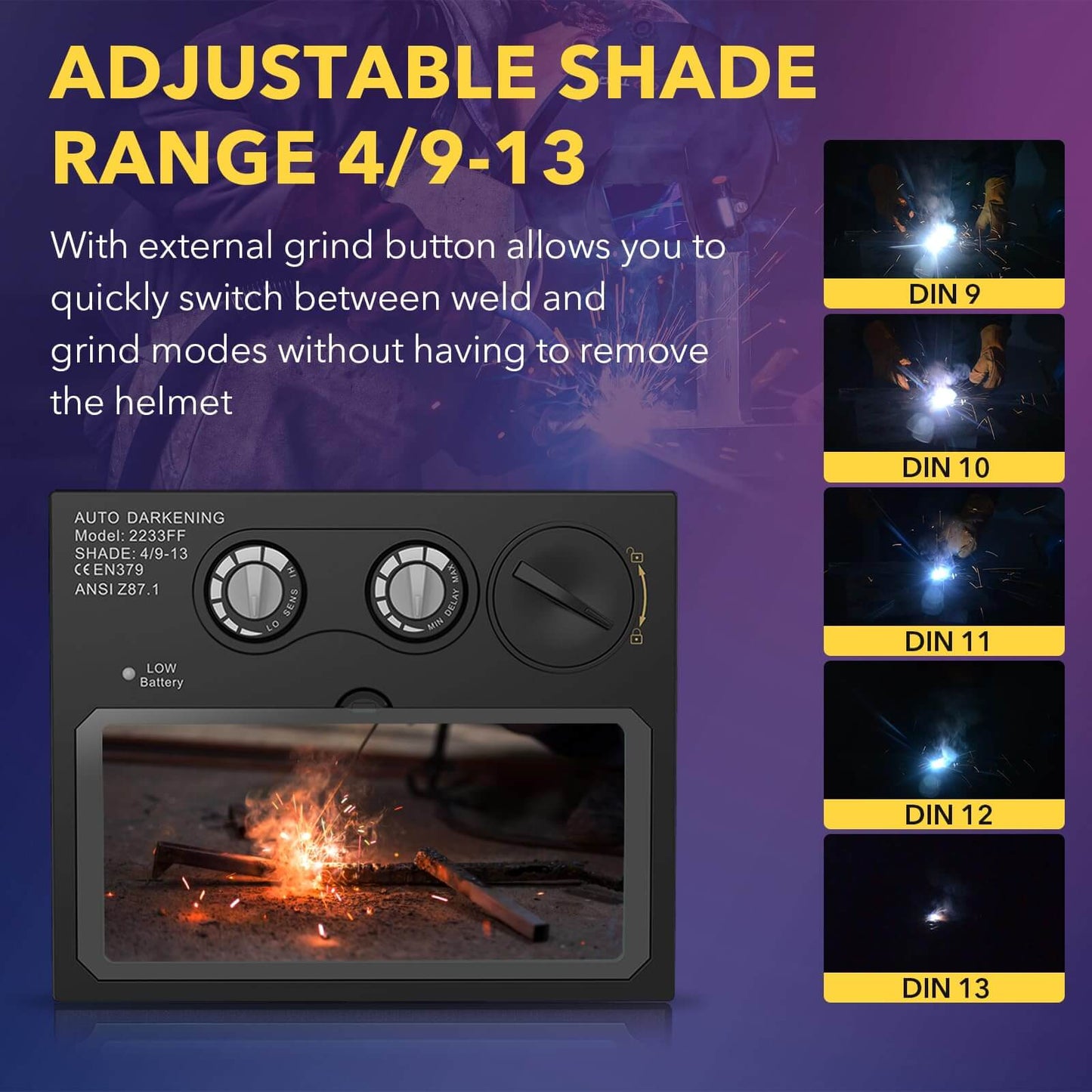 4.33"x3.54" HD Auto Darkening Welding Lens