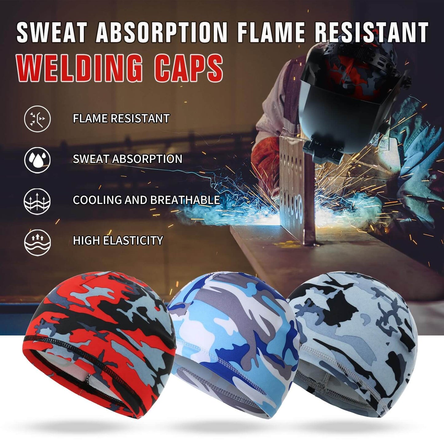 3 PCS Camouflage Breathable Sweat-Absorbent Welding Caps
