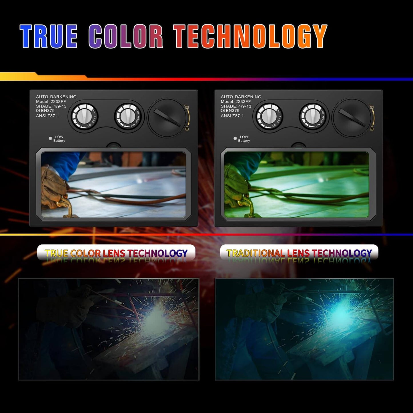 True Color Auto Darkening Welding Helmet for MIG TIG ARC