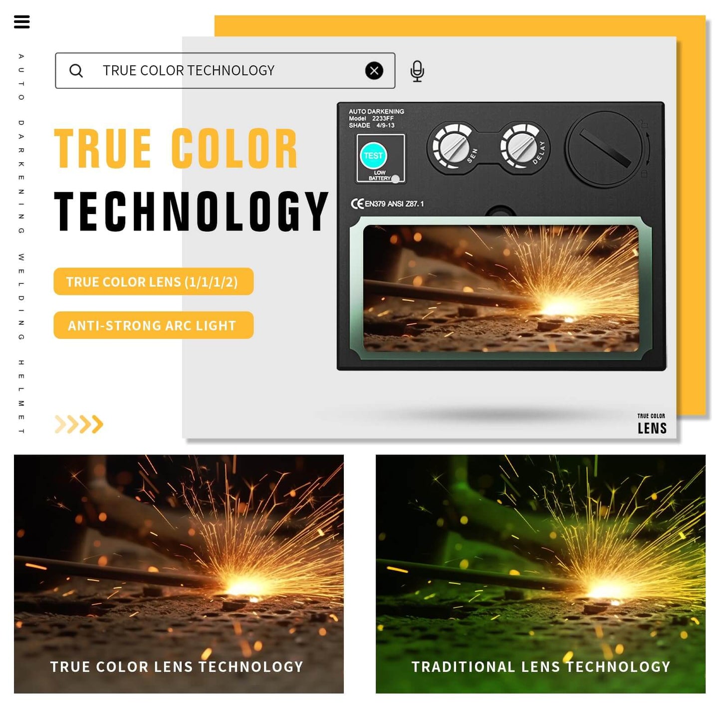 True Color Auto Darkening Welding Helmets