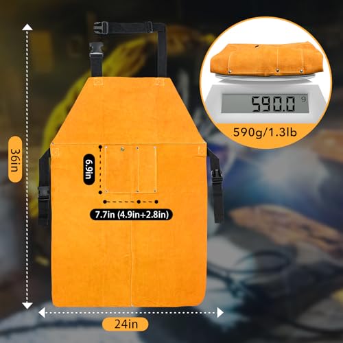 TRQWH Welding Apron for Men 24 x 36 Inch Heat Flame Resistant Welding Work Apron with Pockets for Tools for Woodworking Blacksmith and Welding Work Shop
