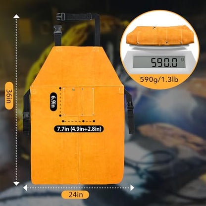 TRQWH Welding Apron for Men 24 x 36 Inch Heat Flame Resistant Welding Work Apron with Pockets for Tools for Woodworking Blacksmith and Welding Work Shop