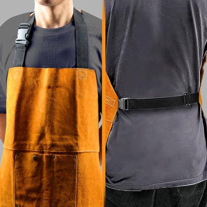 TRQWH Welding Apron for Men 24 x 36 Inch Heat Flame Resistant Welding Work Apron with Pockets for Tools for Woodworking Blacksmith and Welding Work Shop
