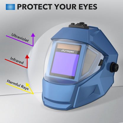 TRQWH Panoramic View Welding Helmet Auto Darkening Welding Hood True Color 4 Arc Sensor Welding Mask Large Viewing 3.94" x 3.15" Wide Shade 4/5-9/9-13 Weld Helmet for TIG MIG ARC Weld (TRQ-QJK04)