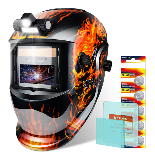 TRQWH Welding Helmet with Light True Color Auto Darkening Welding Helmets for Men Solar Powered Welding Hood with 2 Arc Sensor Wide Shade 4/9-13 for TIG MIG ARC Cool Welder Mask (TRQ-HD0701)