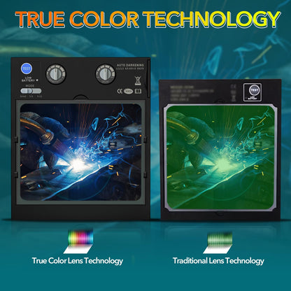 TRQWH Welding Helmet Auto Darkening Large Viewing True Color Solar Powered Welding Mask with 4 Arc Sensor Adjustable Wide Shade Range 4~5-8/9-13 Welder Mask with Grinding (TRQ-CSC003)