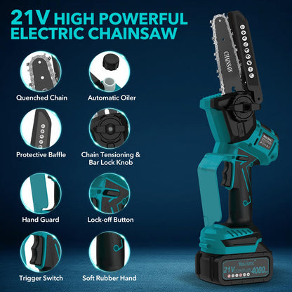 YesRight Mini Chainsaw 8 Inch & 6 Inch Electric Chain Saw with Auto-Oiler, Brushless Cordless Pruning Chainsaw with 2x4.0Ah Batteries & Security Lock for Wood Cutting Tree Trimming