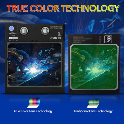 TRQWH Welding Helmet Auto Darkening Large Viewing True Color Solar Powered Welding Mask with 4 Arc Sensor Adjustable Wide Shade Range 4~5-8/9-13 Welder Mask with Grinding (TRQ-CSC002)