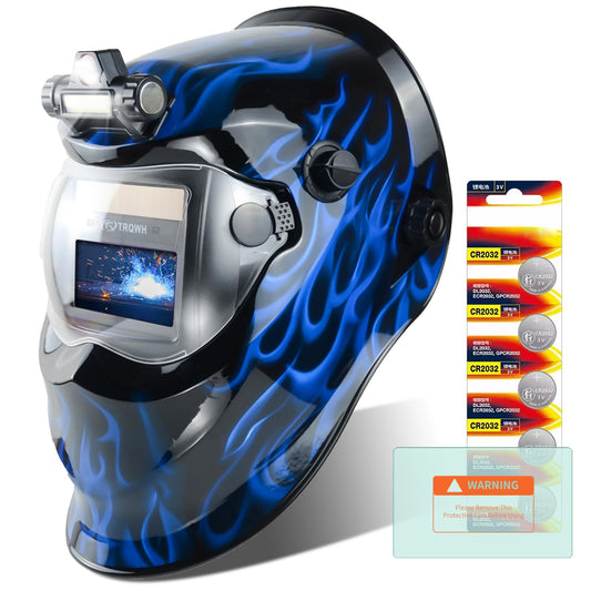 TRQWH Auto Darkening Welding Helmet with Light Solar Powered True Color Welding Hood 2 Arc Sensor Wide Shade 9-13 Welding Mask with Extra Grinding Mode Weld Helmet (KTS-KD02)