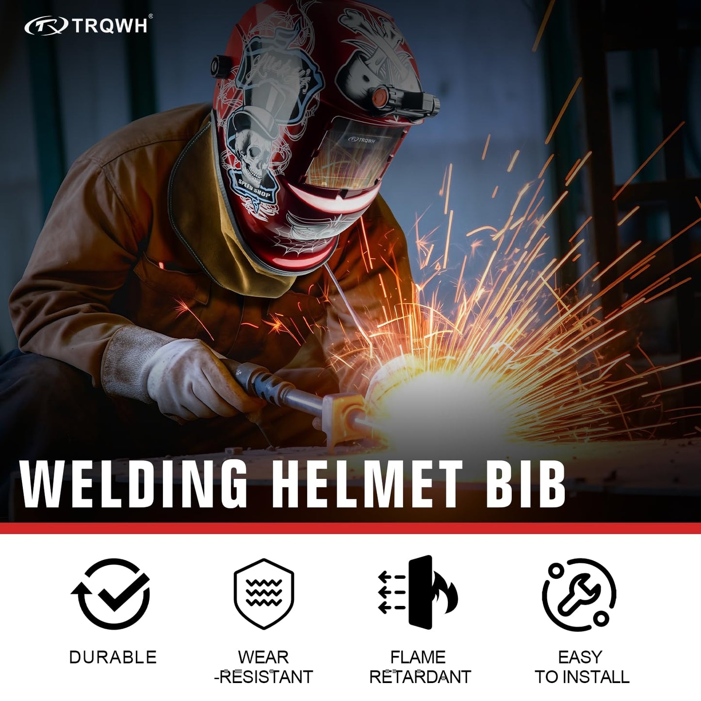 TRQWH Welding Helmet Bib Cover Extended Split Wrap-Around Helmet Back Cover with Press Fit Seal, for Most Welding Helmets (TRQ-WHNPWB)