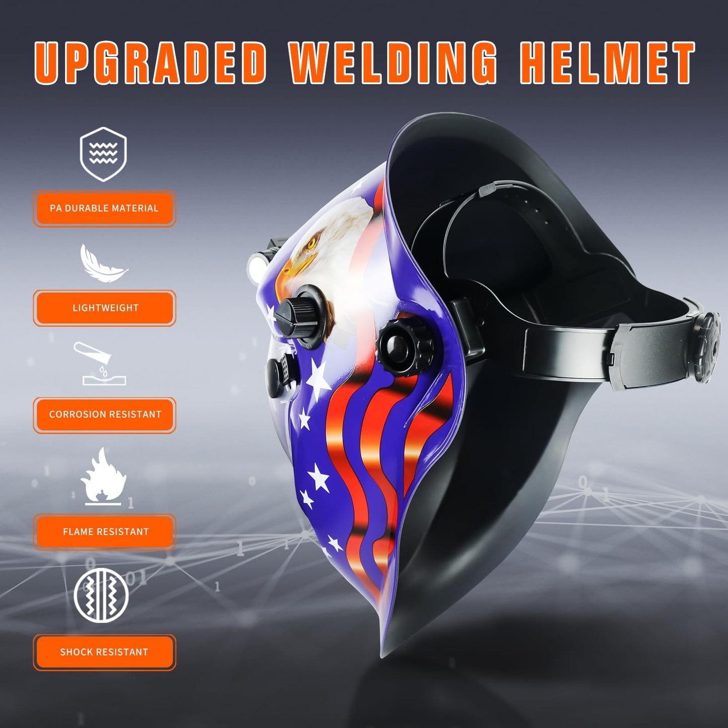 TRQWH Welding Helmet Auto Darkening Welding Hood with Light True Color 1/1/1/2 Top Optical Clarity Wide Shade 9-13 Welder Helmet Welding Mask with Grinding (KTS-KD10)