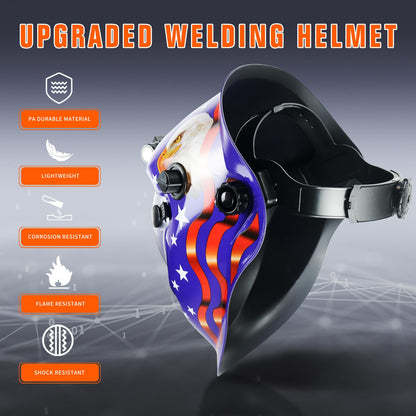 TRQWH Welding Helmet Auto Darkening Welding Hood with Light True Color 1/1/1/2 Top Optical Clarity Wide Shade 9-13 Welder Helmet Welding Mask with Grinding (KTS-KD10)