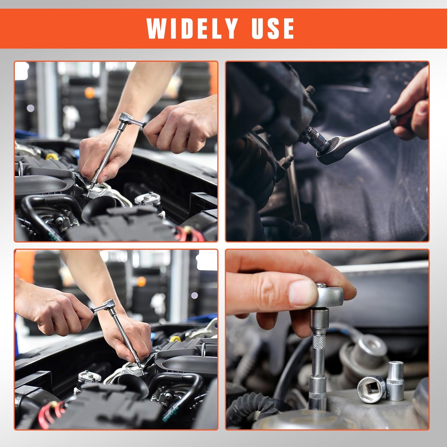 YesRight 53 Pieces Socket Wrench Set Drive Socket Set with 1/4 Inch Ratcheting Wrench Plastic Toolbox Storage Case for Automotive Repair And Home Use