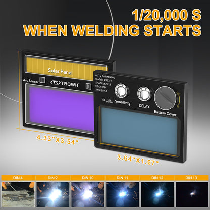 TRQWH Welding Hood Auto Darkening Welding Helmet with Light True Color 1/1/1/2 Top Optical Clarity Wide Shade 9-13 Welding Mask with Grinding Weld Helmet (KTS-HD104)