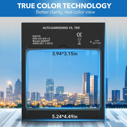 TRQWH Panoramic View Welding Helmet Auto Darkening Welding Hood True Color 4 Arc Sensor Welding Mask Large Viewing 3.94" x 3.15" Wide Shade 4/5-9/9-13 Weld Helmet for TIG MIG ARC Weld (TRQ-QJK04)