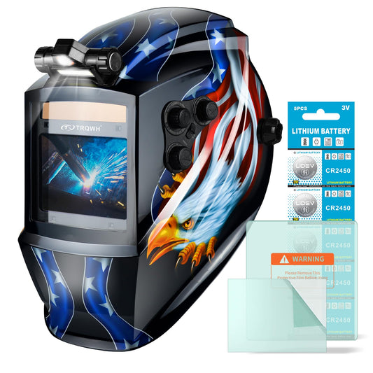 TRQWH Welding Helmet Auto Darkening Large Viewing True Color Solar Powered Welding Hood with 4 Arc Sensor Adjustable Wide Shade Range 4~5-8/9-13 Welder Mask for TIG MIG ARC Weld Plasma Cut Grinding