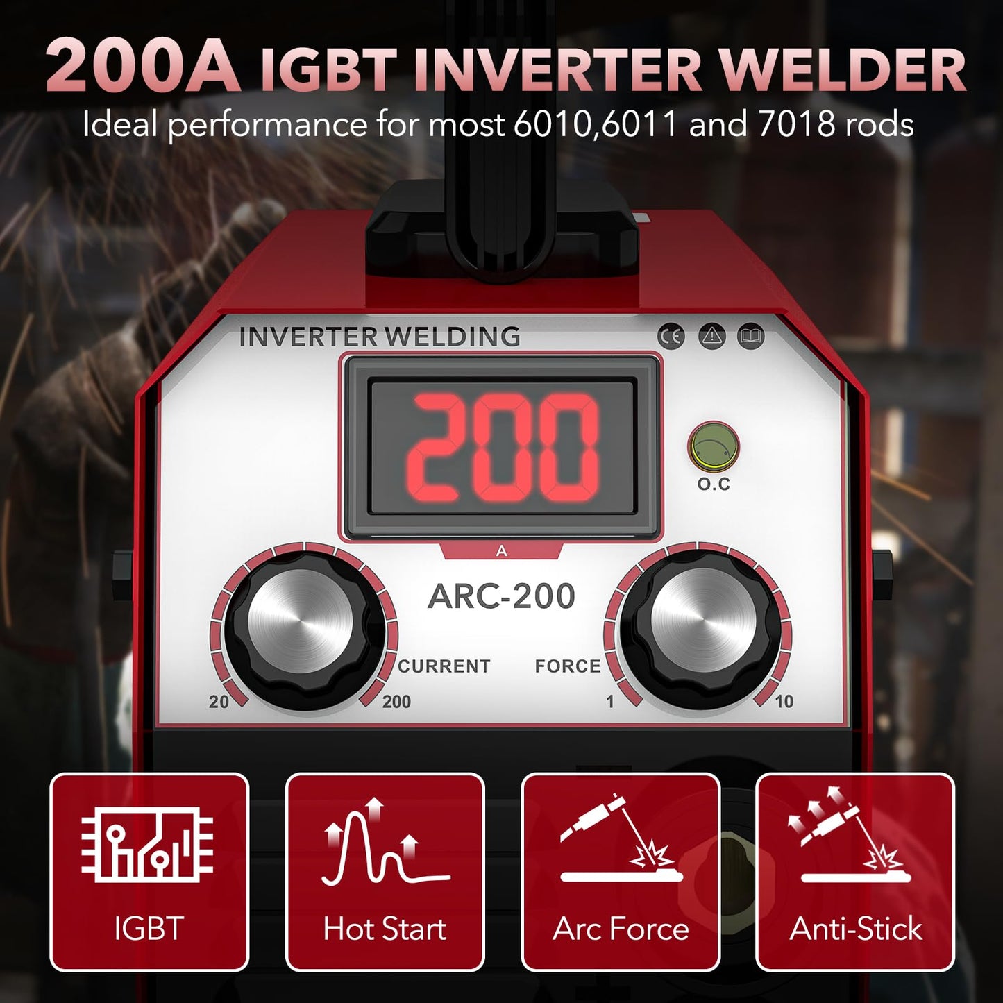 YesRight 200A Mini Stick Welder 110V Portable Welding Machine, IGBT Inverter Arc Welder Machine with Hot Start Arc Force Anti-Stick, for Beginners and Professionals Welder