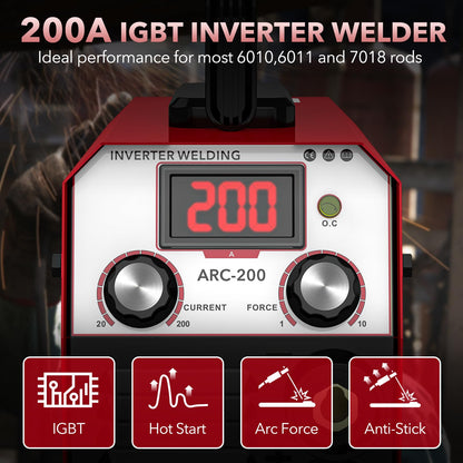 YesRight 200A Mini Stick Welder 110V Portable Welding Machine, IGBT Inverter Arc Welder Machine with Hot Start Arc Force Anti-Stick, for Beginners and Professionals Welder