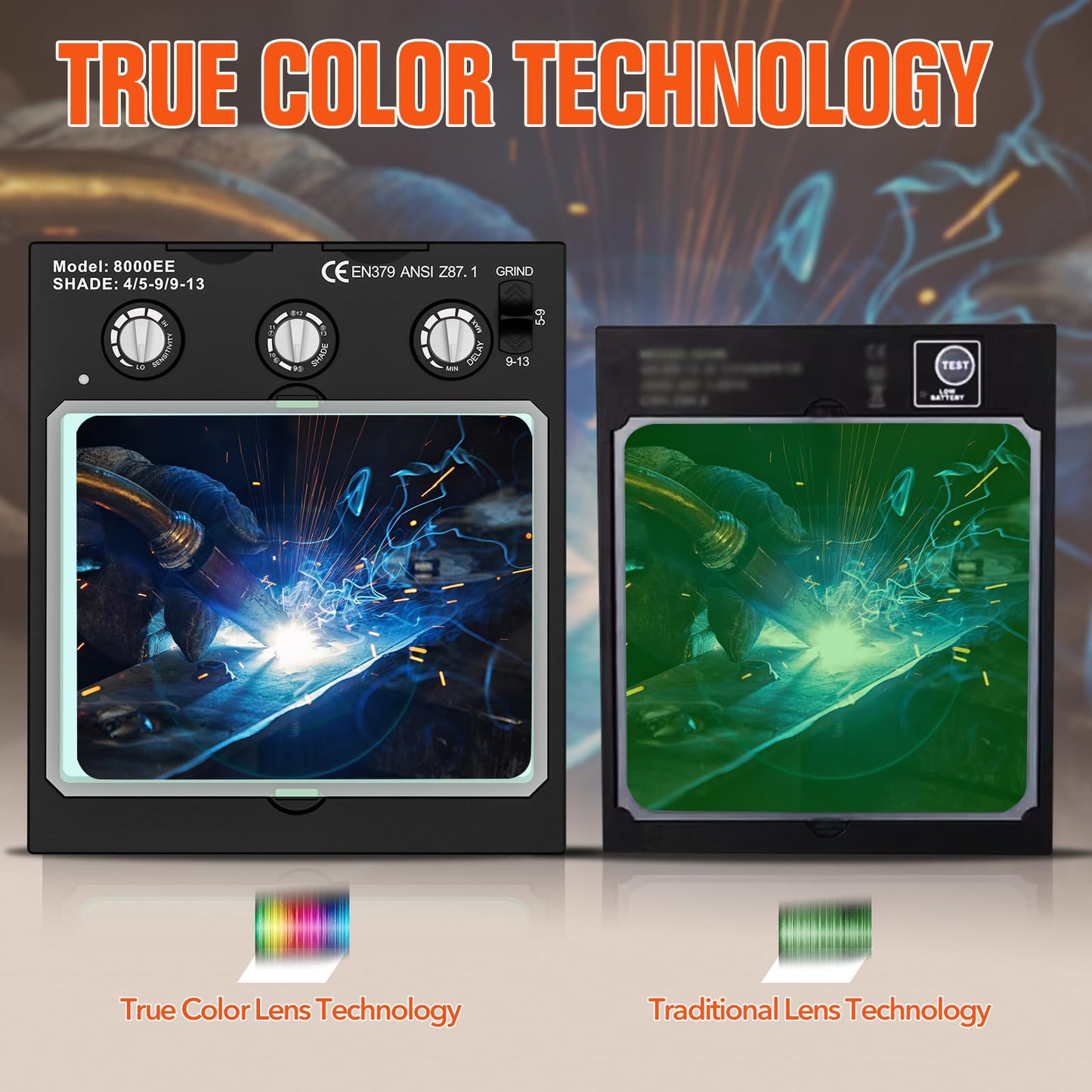 TRQWH Welding Helmet Auto Darkening Large Viewing True Color Solar Powered Welding Hood with 4 Arc Sensor Adjustable Wide Shade Range 4~5-8/9-13 Welder Mask for TIG MIG ARC Weld (TRQWH-LE06)