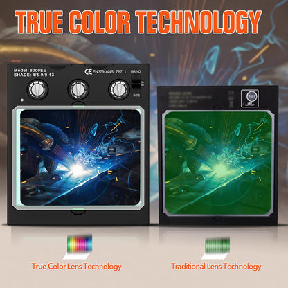 TRQWH Welding Helmet Auto Darkening Large Viewing True Color Solar Powered Welding Hood with 4 Arc Sensor Adjustable Wide Shade Range 4~5-8/9-13 Welder Mask for TIG MIG ARC Weld (TRQWH-LE06)