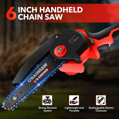 YesRight Mini Chainsaw Cordless Portable 6 Inch Handheld Chain Saw with Security Lock Small Electric Chainsaw with 2 Rechargeable Batteries for Wood Cutting Tree Trimming Gardening Camping