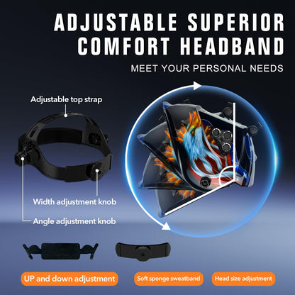 TRQWH Welding Helmet Auto Darkening Large Viewing True Color Solar Powered Welding Hood with 4 Arc Sensor Adjustable Wide Shade Range 4~5-8/9-13 Welder Mask for TIG MIG ARC Weld Plasma Cut Grinding