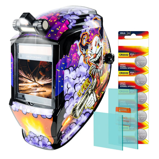 TRQWH Welding Helmet Auto Darkening Large Viewing True Color Solar Powered Welding Mask with 4 Arc Sensor Adjustable Wide Shade Range 4~5-8/9-13 Welder Mask with Grinding (TRQWH-LE04)