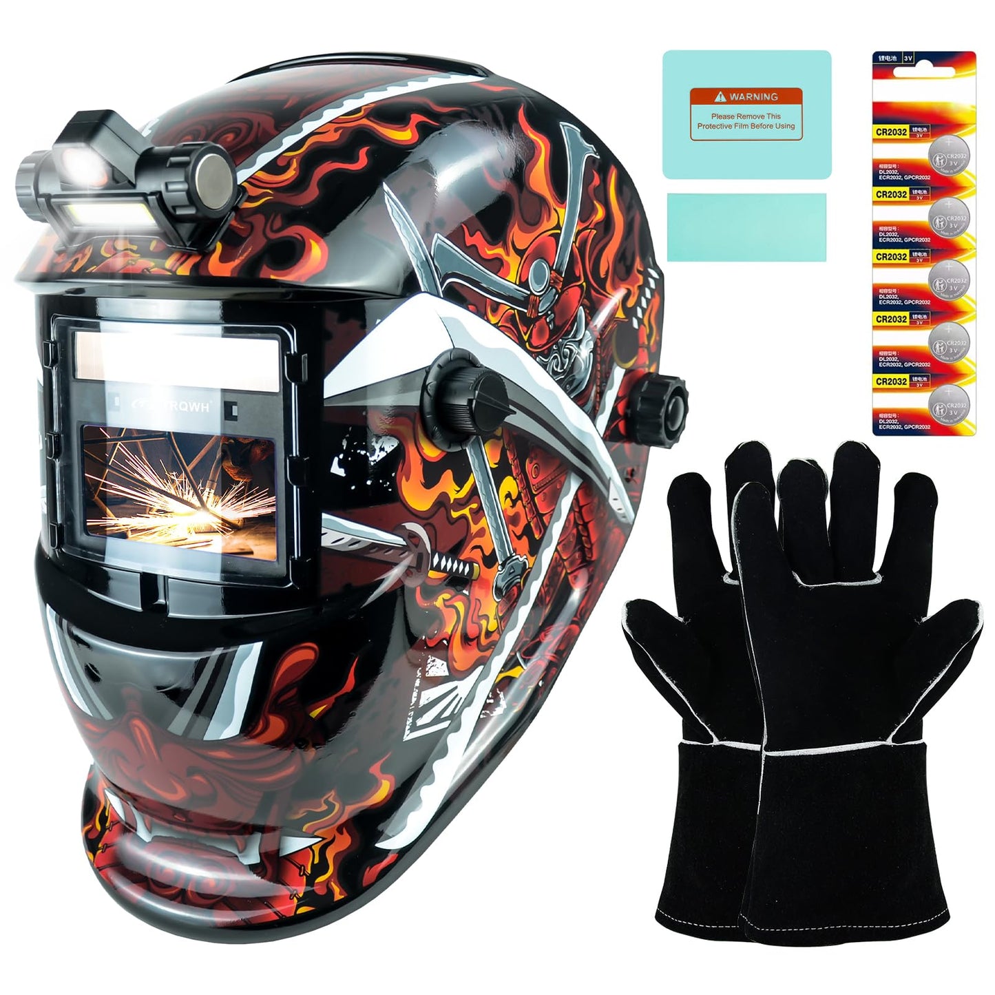TRQWH Welding Helmet Auto Darkening Welding Hood with Light True Color 1/1/1/2 Top Optical Clarity Wide Shade 9-13 Welder Helmet Welding Mask with Grinding (KTS-HD106)