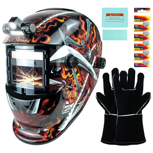 TRQWH Welding Helmet Auto Darkening Welding Hood with Light True Color 1/1/1/2 Top Optical Clarity Wide Shade 9-13 Welder Helmet Welding Mask with Grinding (KTS-HD106)