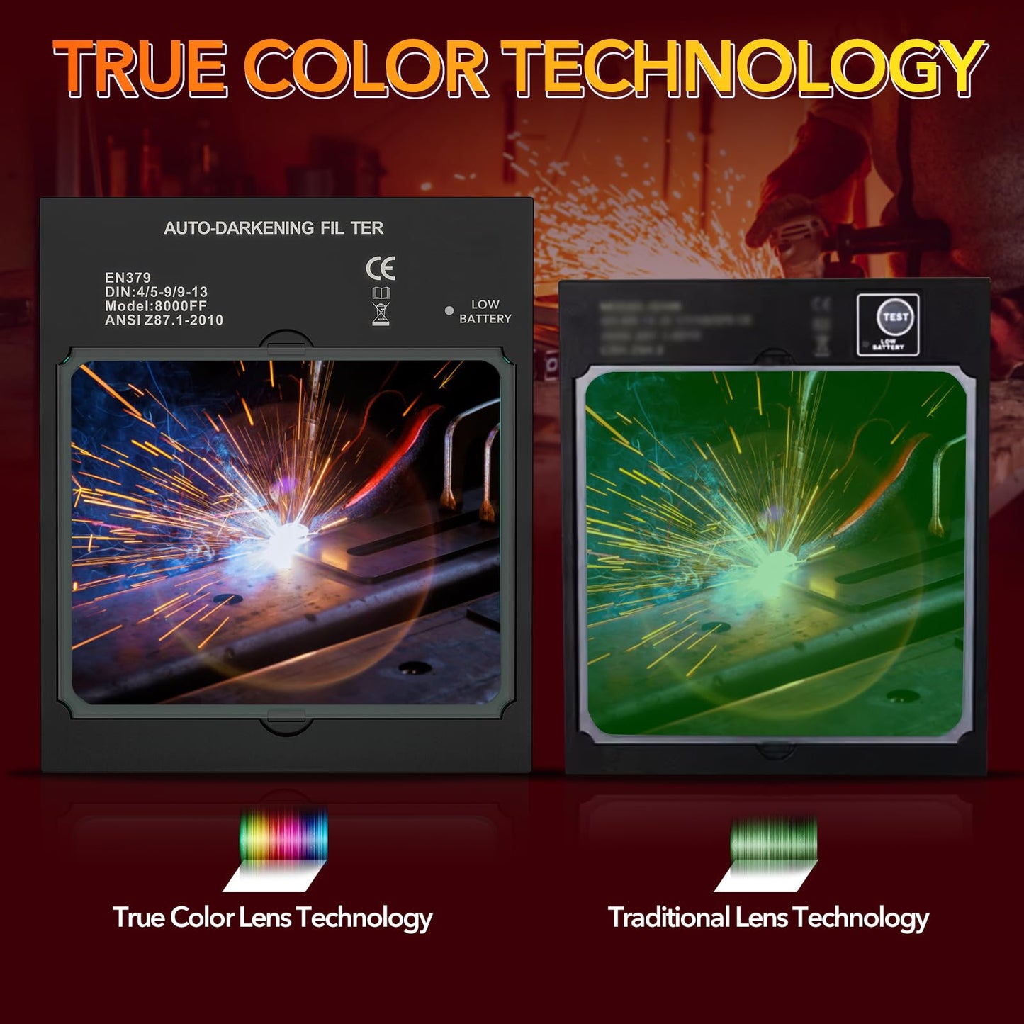 TRQWH Welding Helmet Auto Darkening Large Viewing True Color Solar Powered Welding Hood with 4 Arc Sensor Adjustable Wide Shade Range 4~5-8/9-13 Welder Mask for TIG MIG ARC Weld (TRQWH-LD12)