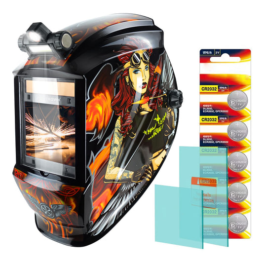 TRQWH Welding Helmet Auto Darkening Large Viewing True Color Solar Powered Welding Hood with 4 Arc Sensor Adjustable Wide Shade Range 4~5-8/9-13 Welder Mask for TIG MIG ARC Weld (TRQWH-LE05)
