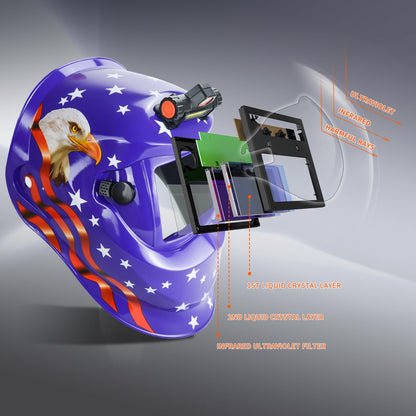 TRQWH Welding Helmet Auto Darkening Welding Hood with Light True Color 1/1/1/2 Top Optical Clarity Wide Shade 9-13 Welder Helmet Welding Mask with Grinding (KTS-KD10)