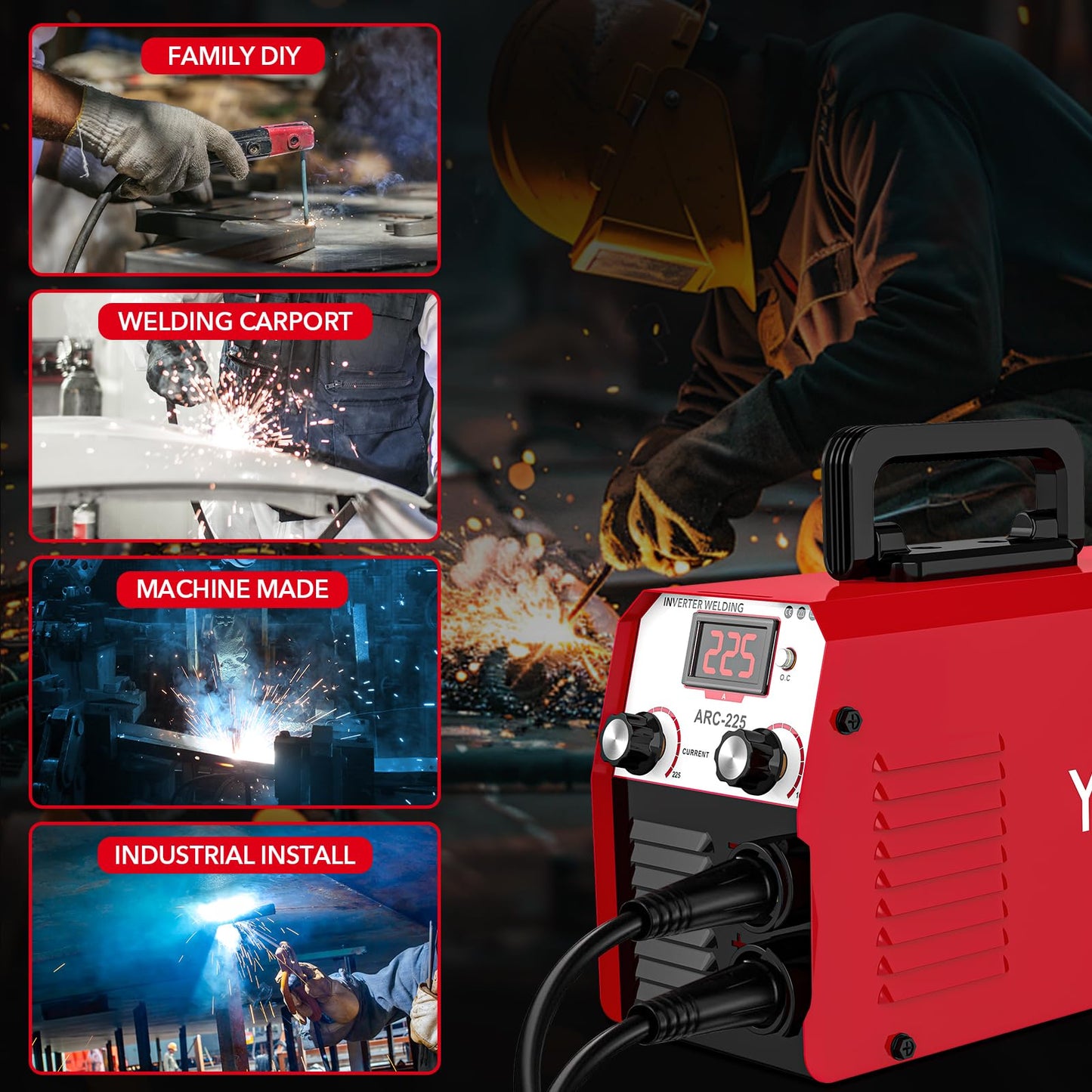 YesRight 225A Welding Machine 110V/220V Portable Stick Welder with Synergic Control, Small Welder Machine with Hot Start Arc force for Home DIY Handicrafts Maintenance