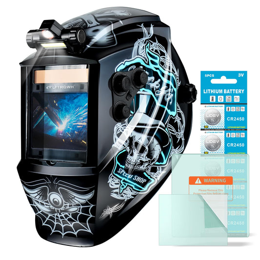 TRQWH Welding Helmet Auto Darkening Large Viewing True Color Solar Powered Welding Mask with 4 Arc Sensor Adjustable Wide Shade Range 4~5-8/9-13 Welder Mask with Grinding (TRQWH-LD14)