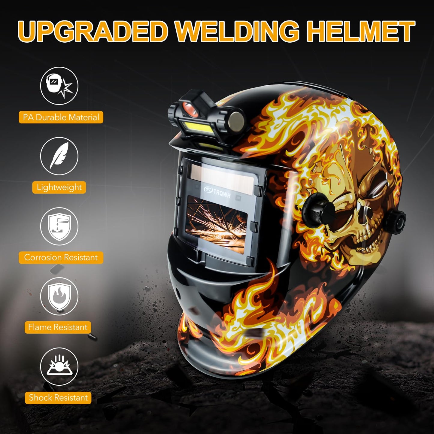 TRQWH Welding Hood Auto Darkening Welding Helmet with Light True Color 1/1/1/2 Top Optical Clarity Wide Shade 9-13 Welding Mask with Grinding Weld Helmet (KTS-HD104)