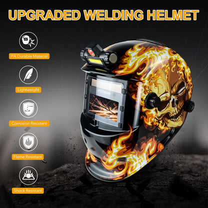TRQWH Welding Hood Auto Darkening Welding Helmet with Light True Color 1/1/1/2 Top Optical Clarity Wide Shade 9-13 Welding Mask with Grinding Weld Helmet (KTS-HD104)