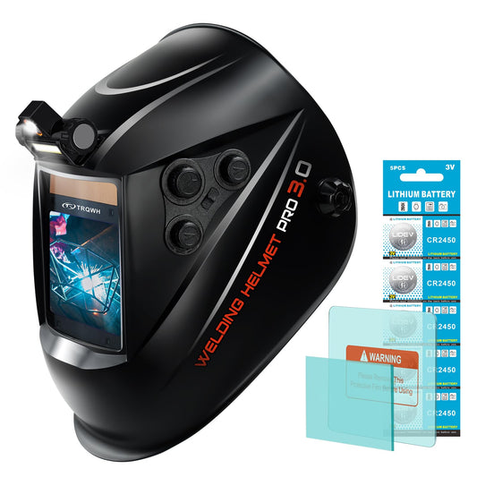 TRQWH Panoramic View Welding Helmet Auto Darkening Welding Hood True Color 4 Arc Sensor Welding Mask Large Viewing 3.94" x 3.15" Wide Shade 4/5-9/9-13 Weld Helmet for TIG MIG ARC Weld (KTS-QLS02)