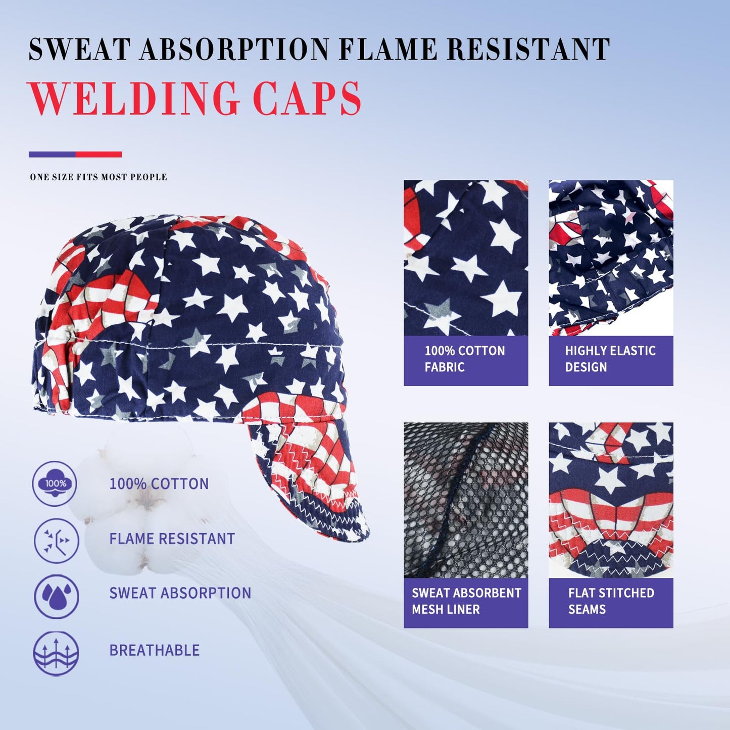 TRQWH Welding Cap 100% Cotton Welding Caps for Men 3 Pcs Mesh Inside Sweat Absorption Flame Resistant Protective Welders Cap with Elastic Welding Helmet